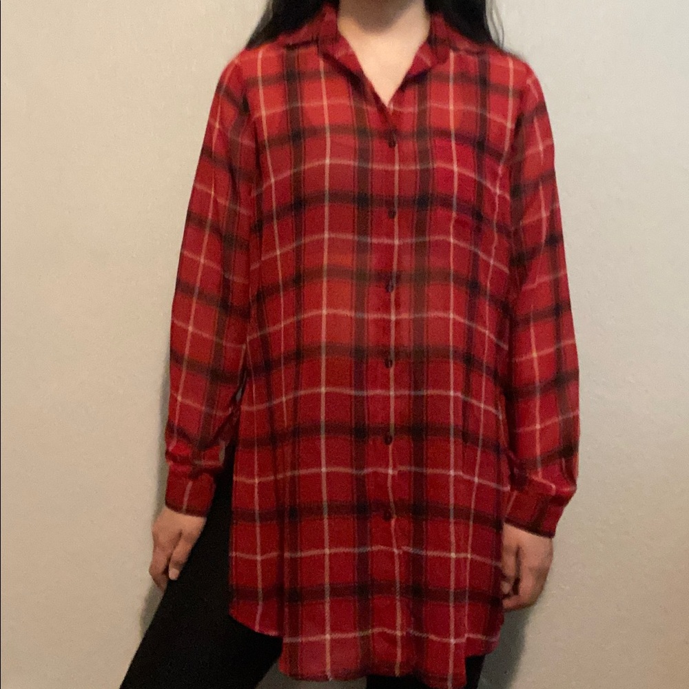 ✨Long Plaid Shear Button Down Fall top